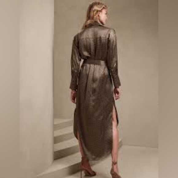 Banana Republic Muse Silk Maxi Shirt Dress Sz Small Geometric Print Long Sleeve - Picture 8 of 16